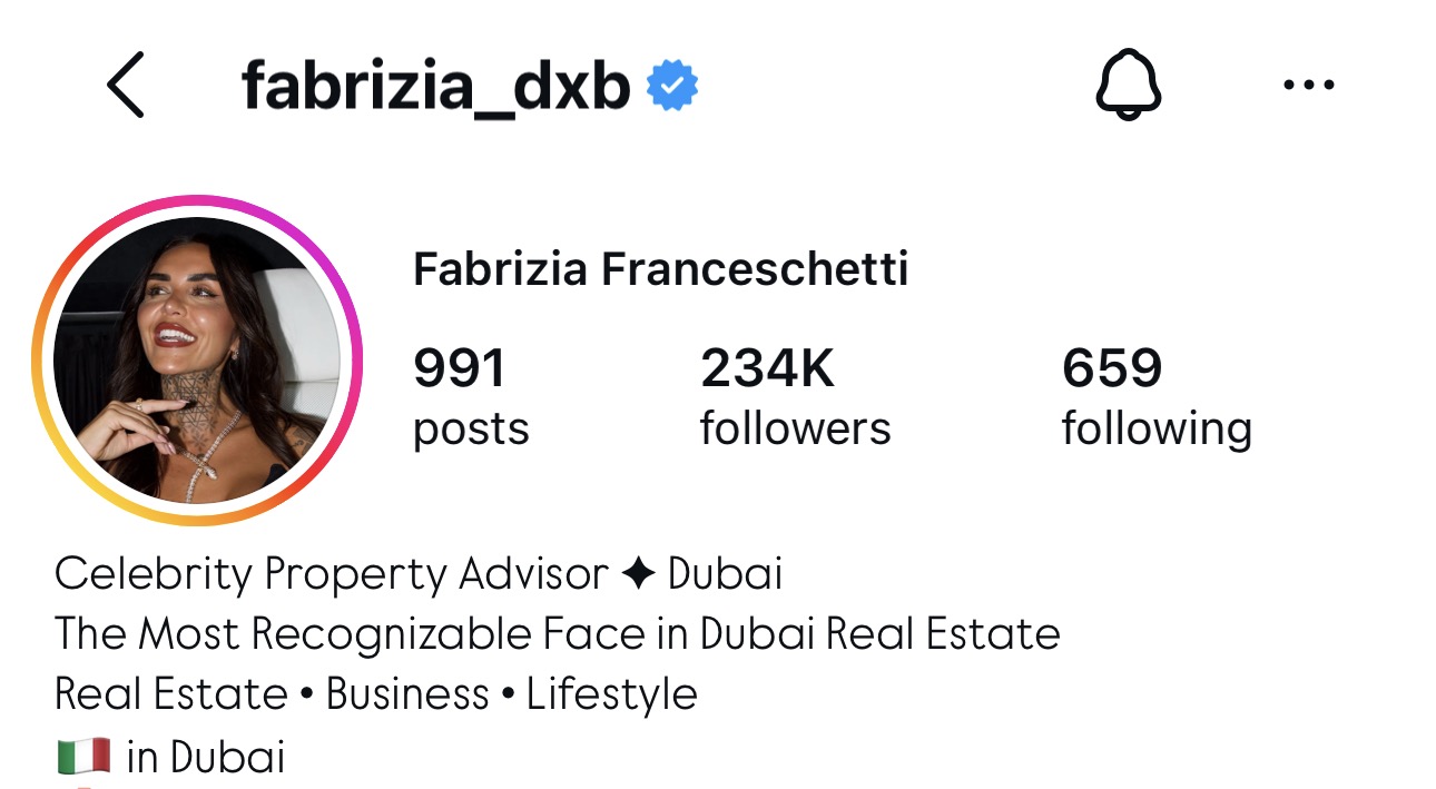 Screenshot of Fabrizia's Instagram profile